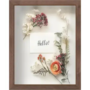 FrameWorks 11” x 14” Dark Oak Wooden Shadow Box Frame – Display Case with Soft Felt Back, Memory Box with Tempered Glass, Display Box with Elegant White Ball Push Pins, Wooden Flower Box