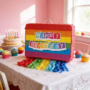 Rainbow Birthday Box Piñata Color Jar Party Supplies, Perfect for Birthdays & Festive Celebrations, Ideal Team Building Activities