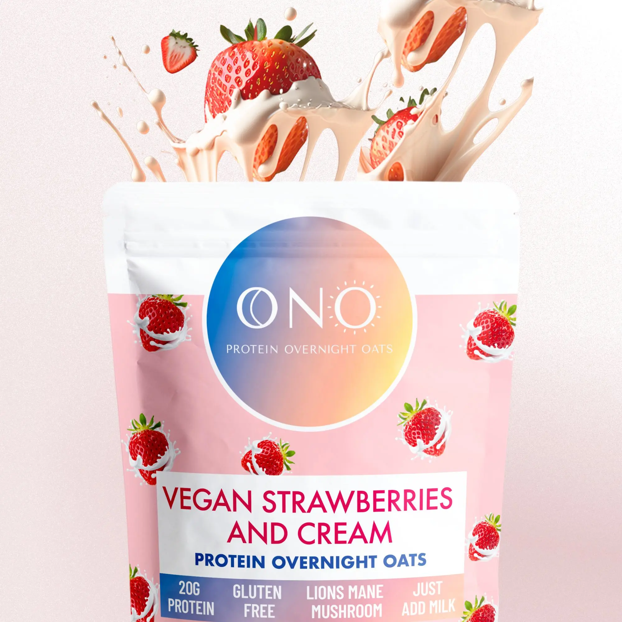 ONO Protein Overnight Oats Vegan Strawberries and Cream Bundle - Includes 20g Protein, Gluten Free, Low Sugar, Just add milk