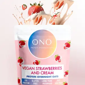 ONO Protein Overnight Oats Vegan Strawberries and Cream Bundle - Includes 20g Protein, Gluten Free, Low Sugar, Just add milk