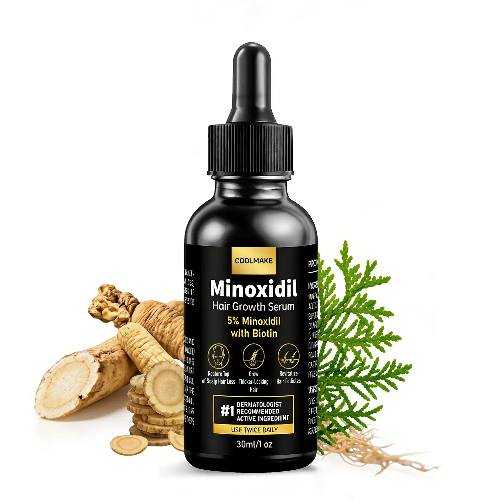 Unisex 5% Minoxidil Hair Growth Liquid - Plant-Based Herbal Ginseng Oil-Infused Blend, Alcohol-Free, Cruelty-Free Moisturizing Treatment for Thinning & Sensitive Scalps for Adults (Ginseng Thickens Hair)