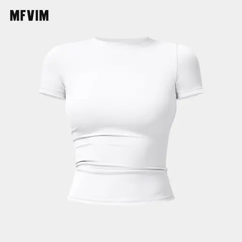Women's Solid Color Breathable Crew Neck Athletic Top - 22% Elastane Run-Ready Tee, Athleisure Activewear for Yoga, Gym, All-Seasons Sports Use