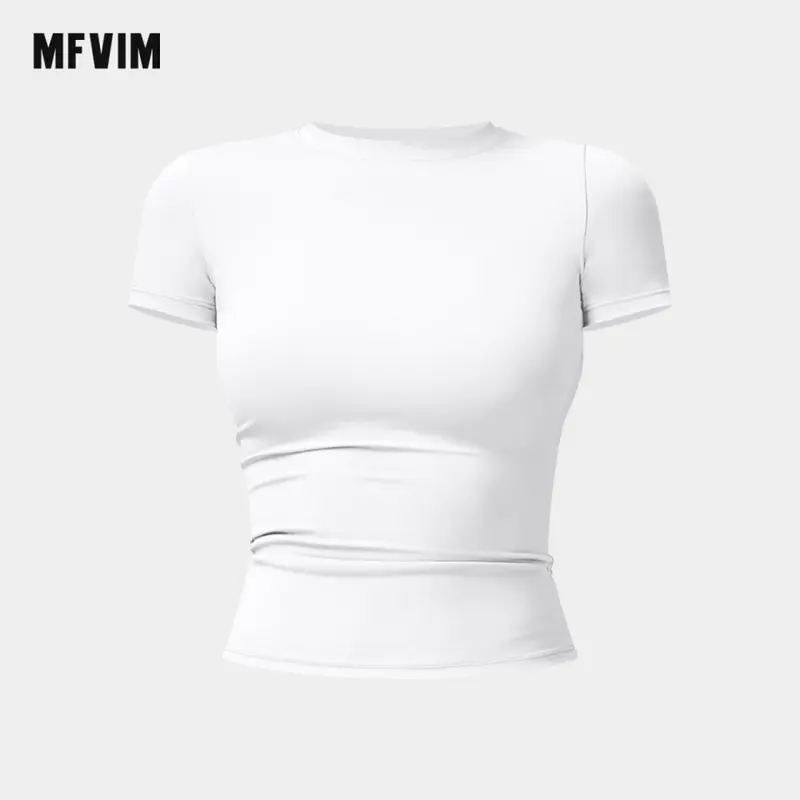 Women's Solid Color Breathable Crew Neck Athletic Top - 22% Elastane Run-Ready Tee, Athleisure Activewear for Yoga, Gym, All-Seasons Sports Use