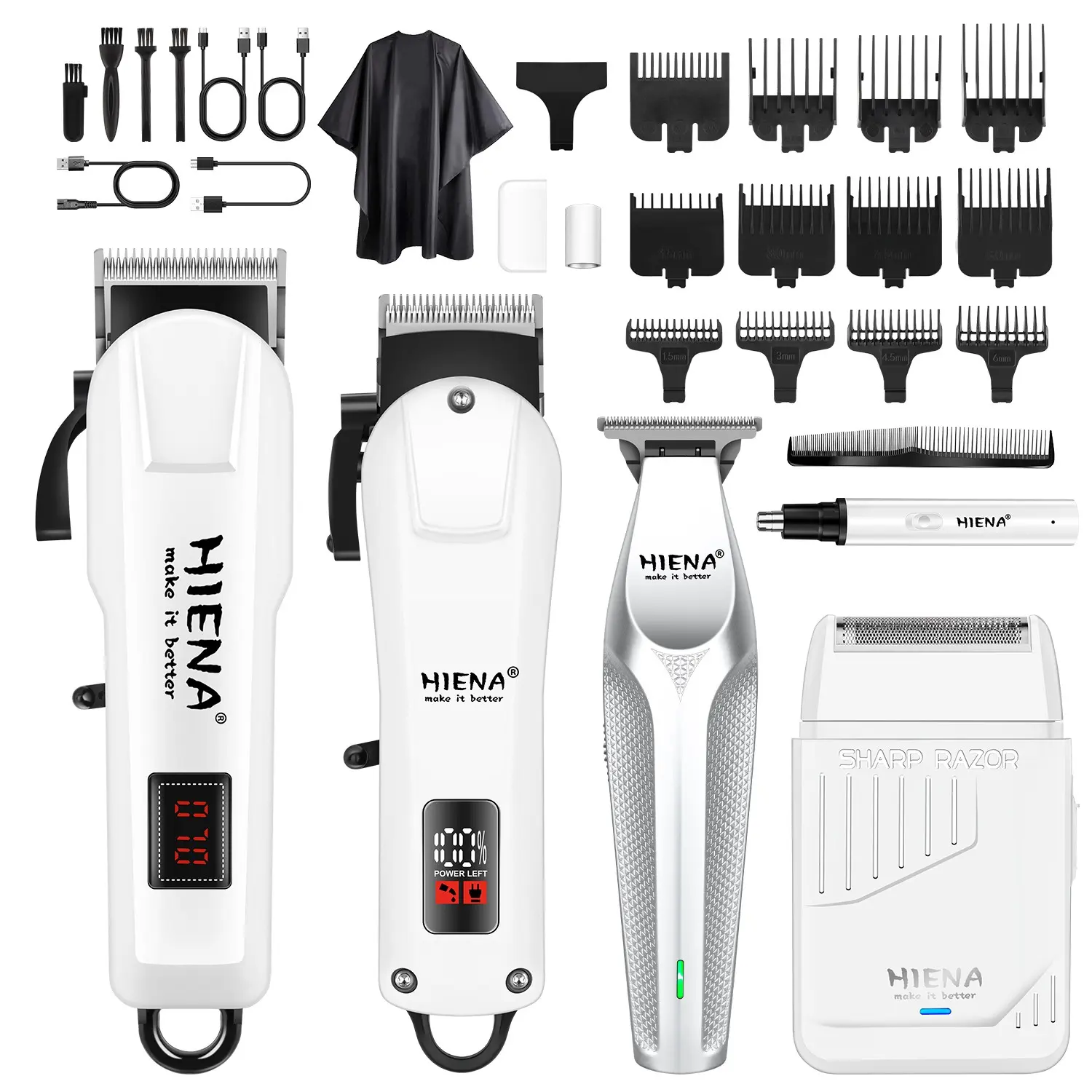 Set of 5, Hair Clipper Trimmer, HIENA electric hair clipper USB rechargeable hair clipper household scissors, professional LCD digital display, hairdressing tools for men's hair clippers, Clippers For Hair Cutting, Cordless Clippers Set