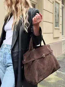 Women's Large Capacity Vintage, Casual Trendy Handbag - Brown, Structured Snap Closure, Sturdy Handles for Work, Travel, Everyday Use - Professional & Casual Purse, Textured Fabric Finish, Retro Fashion, Highquality Lining