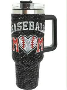 30 oz Portable Baseball Mom Rhinestone Tumbler, Reusable Water Bottle for Kitchenware Drinkware Use, Water Bottles