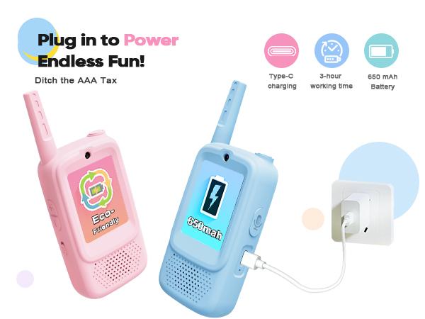 Careenoah Video Walkie Talkies for Kids 2 Pack with Voice   Changer 1000 Feet Range Fun Toys for Indoor Play   Camping Hiking Travel Birthday for Boys Girls Ages 3-10   Safe Communication Cartoon Character Design