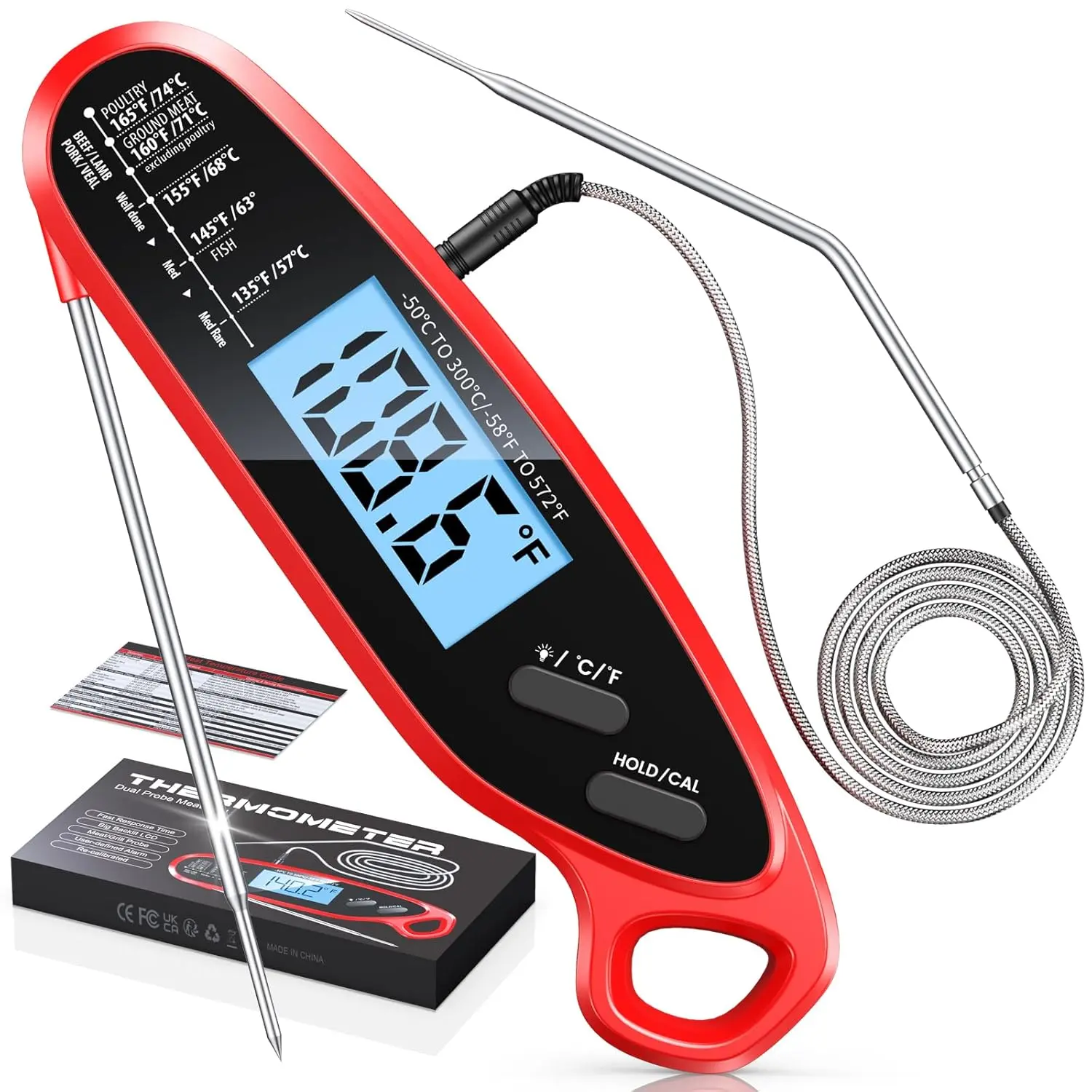 Instant Read Meat  Digital for Cooking with Dual Probe, Big Backlit & Calibration, Kitchen   for Oven, Candy, Grill, , BBQ & Oil Fry, Gifts for Men, Fathers Day