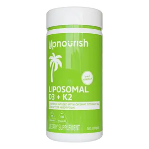 UpNourish Liposomal Lymphatic Drainage Vitamin D3 K2 MK7 365 Softgels Vit D3 5000 IU K2 100 mcg with Organic Coconut Oil for Immune Bone Heart Mood Support Non GMO Gluten Free - Healthcare