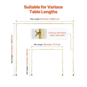 VEVOR Over The Table Rod Stand with Clamps, 13-42 Tall 28-98 Length Adjustable, Metal Table Arch Stand with Rattan, Tabletop Balloon Arch Frame for Wedding Birthday Christmas Decorations, Gold