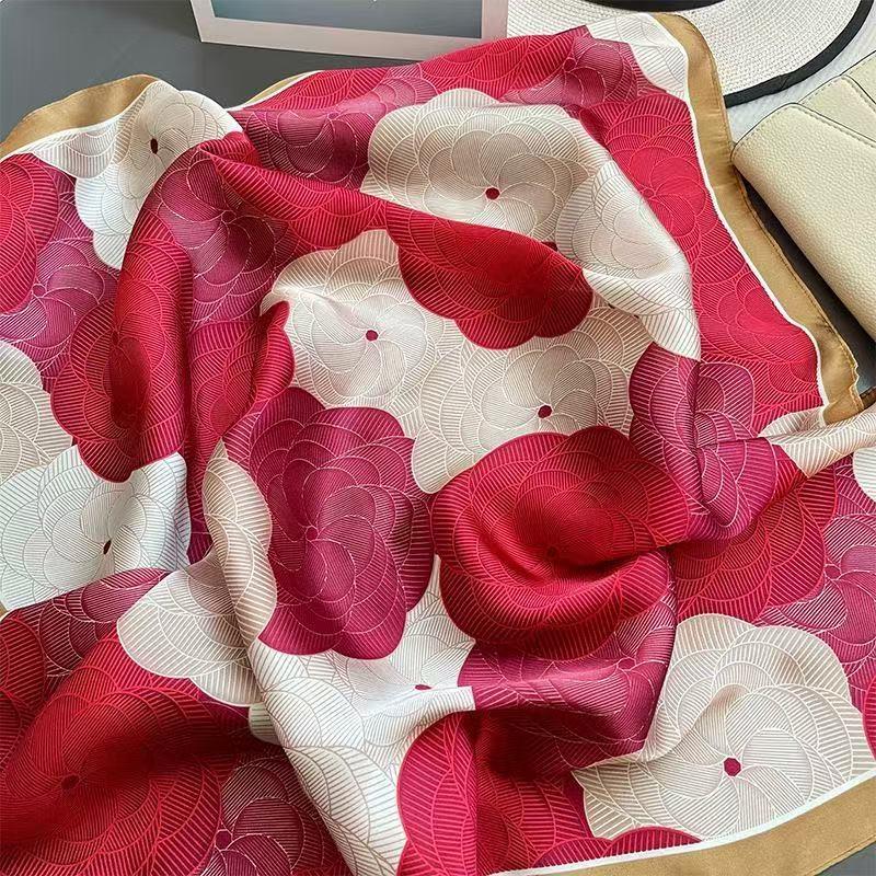 Women’s scarf, fashionable square scarf, elegant fashion accessory, suitable for all seasons, satin scarf, genuine silk scarf, ideal for professional women, travel enthusiasts, office workers, and everyday use.