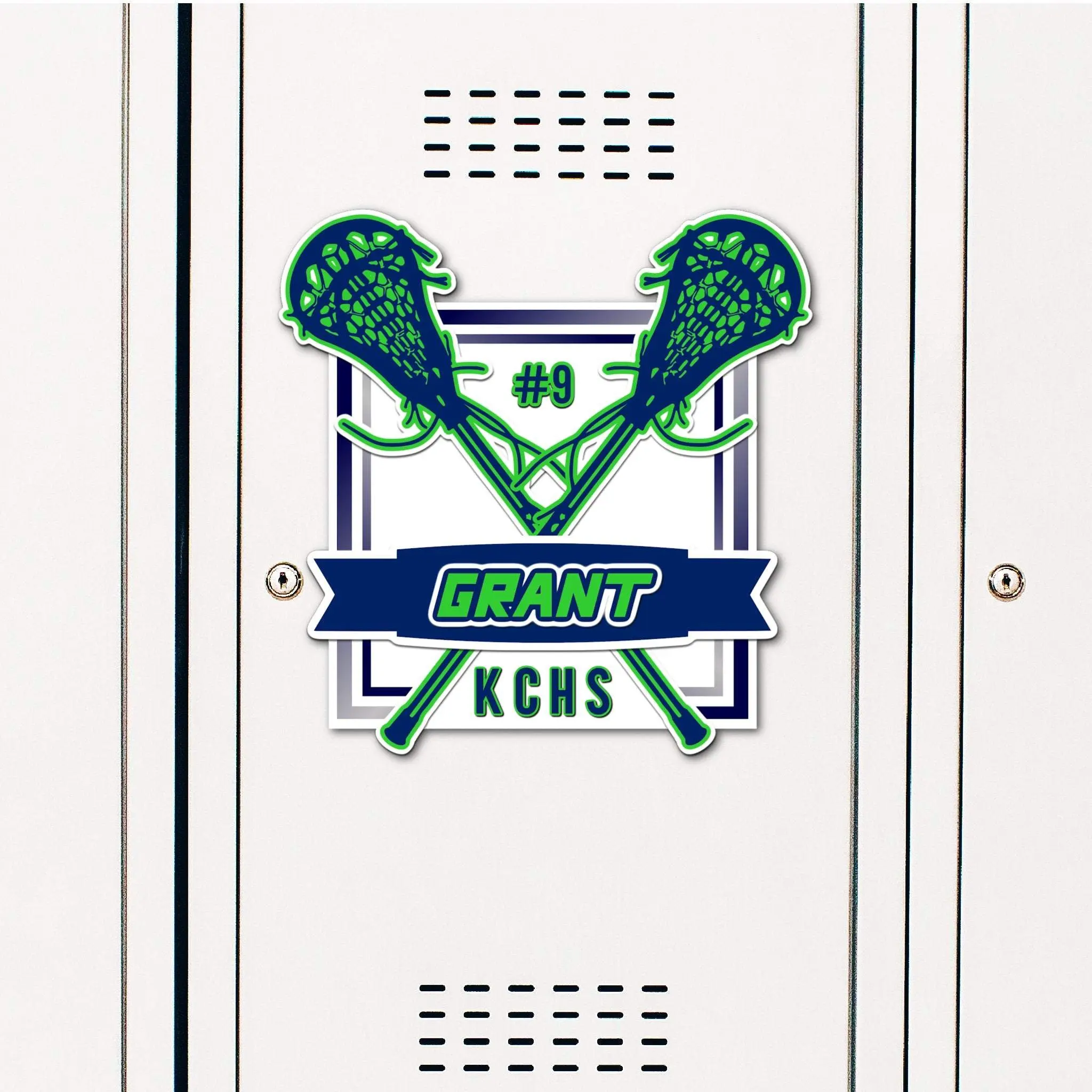 Lacrosse Player Square Locker Decoration and Hotel Door Signs for School and Club Teams
