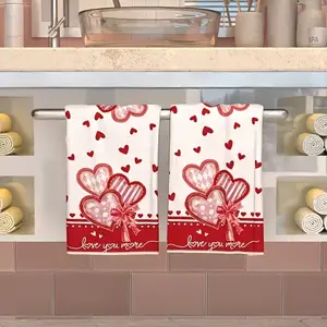 Ultra-Soft Microfiber Kitchen Towels, Heart & Bow Design, Love You More, Housewarming Gift, Contemporary Style
