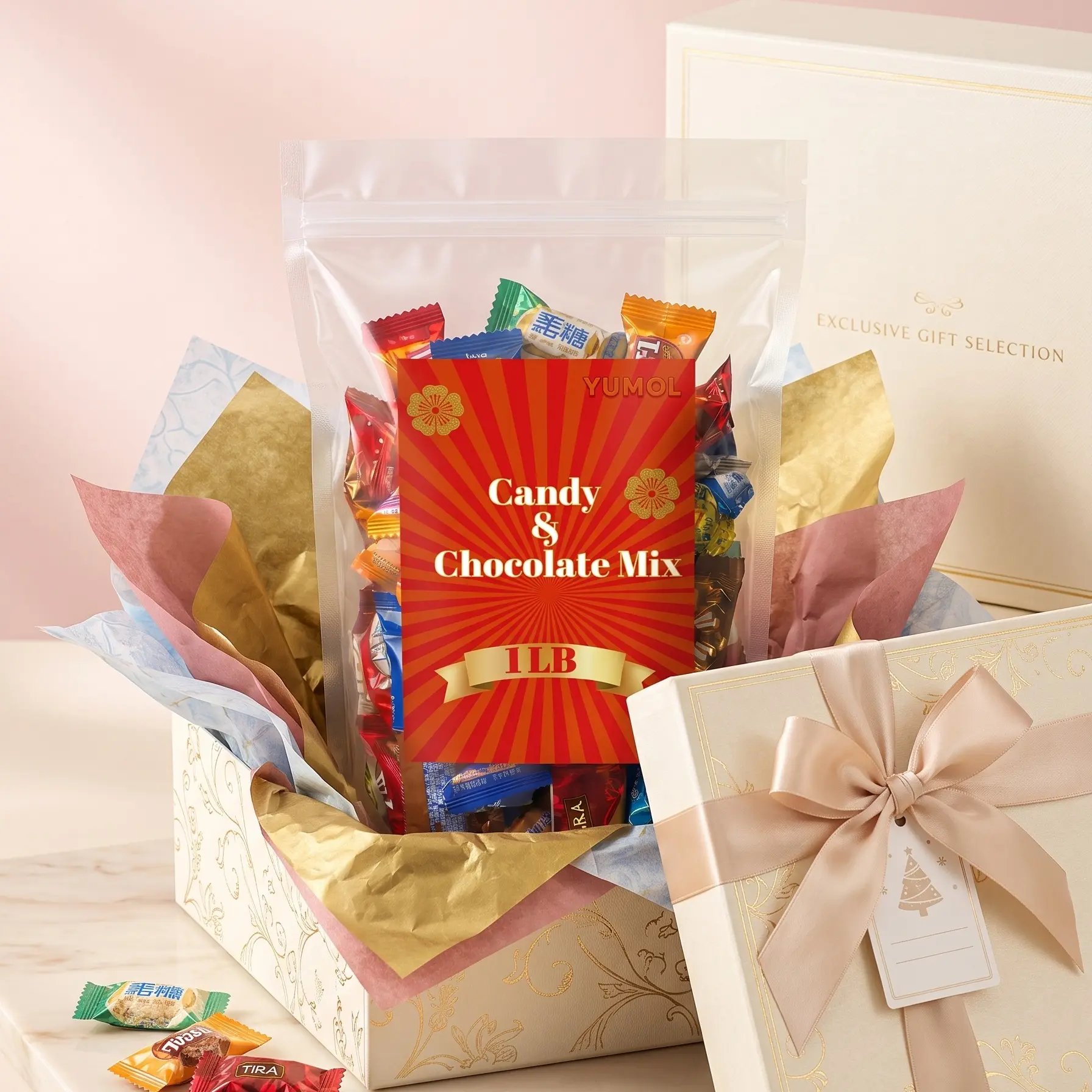 New Year's candy and chocolate gift box—a full pound of exquisite chocolates and candies; perfect for gifting, Chinese New Year, or Valentine's Day.