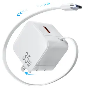 GLILAVOX! Retractable Wall Charger, 35W PD Fast Charging USB Charger with Retractable Type-C Cable, Portable Charger Adapter with Foldable Plug, Compatible with iPhone 17/16/15, AirPods Pro 3, Galaxy, Pixel, and Multiple Devices