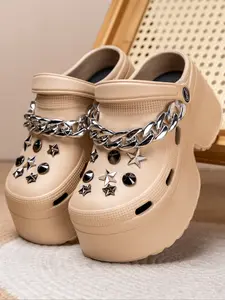 Women's Fashionable Chain Decor Platform Slides, Casual Comfortable Platform Slippers for Indoor Outdoor Wear, All-match Slippers for Daily Wear, Walking Shoes
