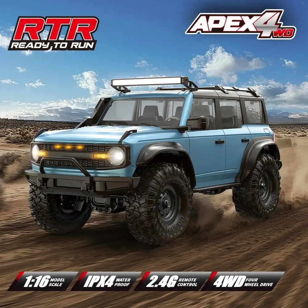 RTR Apex4 1:16 Scale 4WD Electric Crawler RC Vehicle - 2.4GHz Remote Control, Independent Suspension, Cruise Control, Dual Batteries, Toy Gift for Hobby Enthusiasts