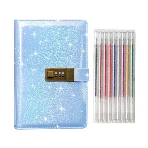 Diary with lock for Girls and Women, A5 Size,Secret Journal with Lock,Girls Locked Notebook with Multicolor Pen, Locked Journals for Teen Girls, Blue Notebook with Lock