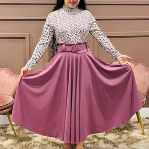 Full circle maxi skirt with belt, solid colors