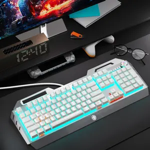 EWEADN Mechanical Wired Gaming Keyboard, RGB Backlit Keyboard with Multimedia Knob, 104-Key Keyboard for Gaming, Typing, Esports