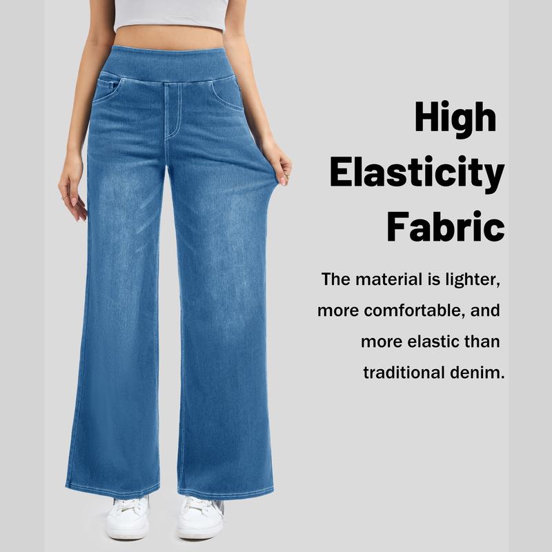 MAGCOMSEN Wide Leg Stretchy Jeans for Women Loose Fit Elastic High Waist Pants Pull On Baggy Fit Jeans Tummy Control Trousers Casual Work Wear FallFreshness Outdoorfun