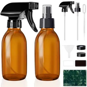 CHIC & PLAIN Christmas Gift Glass Spray Bottles 4 OZ, Amber, Essential Oils, Cleaning, Plants, Durable Nozzle, Tin Canister Organiser