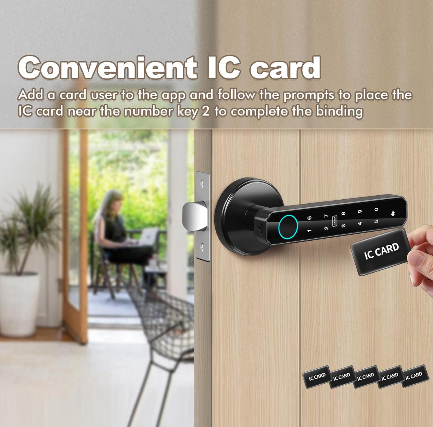 [Father's Day Gift]Smart Fingerprint Door Lock with App Control, 1 Count Keyless Entry Lock with Keypad Handle, Digital Electric Biometric Smart Door Lock for Bedroom, Keyless Entry Door Handle - Spring Glow Up