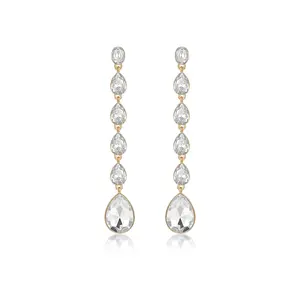 Ettika Crystallized Drop Earrings with Clear Gemstones and Gold-tone Finish
