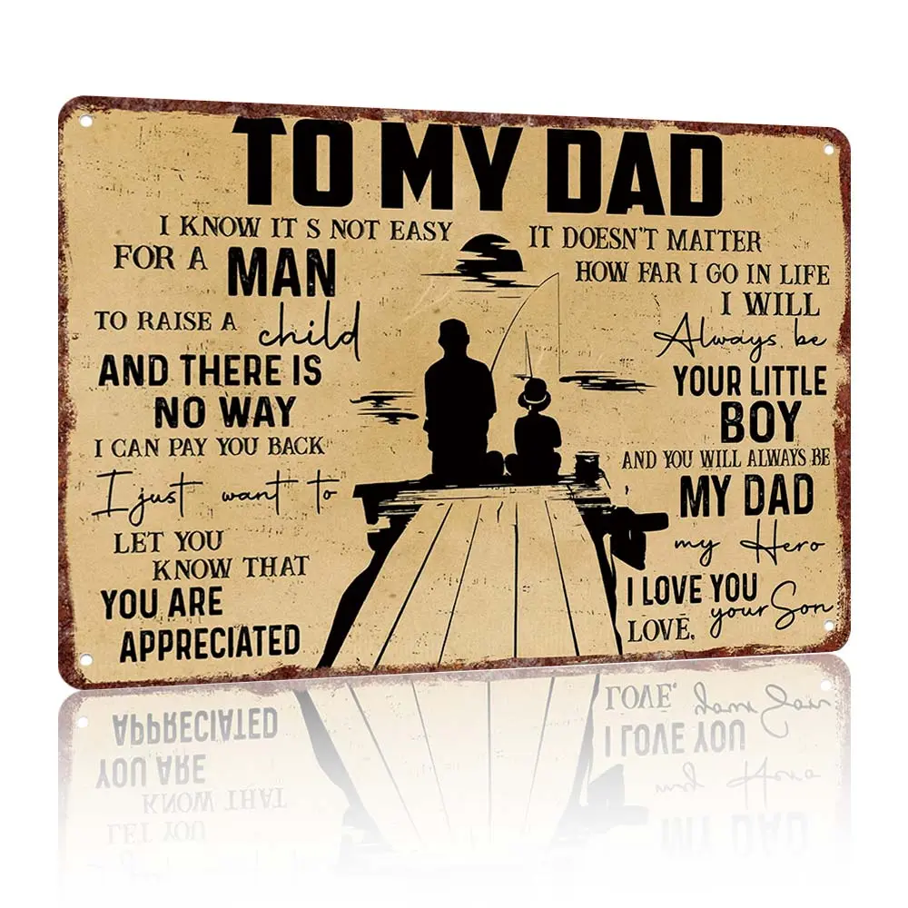 "To My Dad - You're My Hero" Vintage-Inspired Hanging Wall Metal Plaque, 12x8in Lightweight Aluminum Sign, Dad Decor for Father's Day Gift, Home Offices Man Cave Wall Decor (Home Supplies), Daddecor
