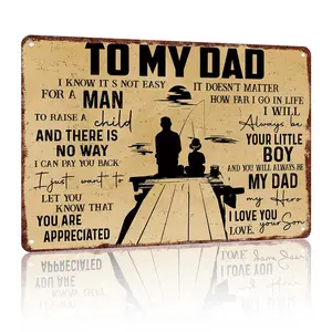 "To My Dad - You're My Hero" Fishing Theme Lightweight Aluminum Metal Plaque Sign (12x8 inches) - Dad Father's Day Gift, Home Supplies Wall Decor for Man Cave, Home Office Hanging Vintage-Inspired Decor