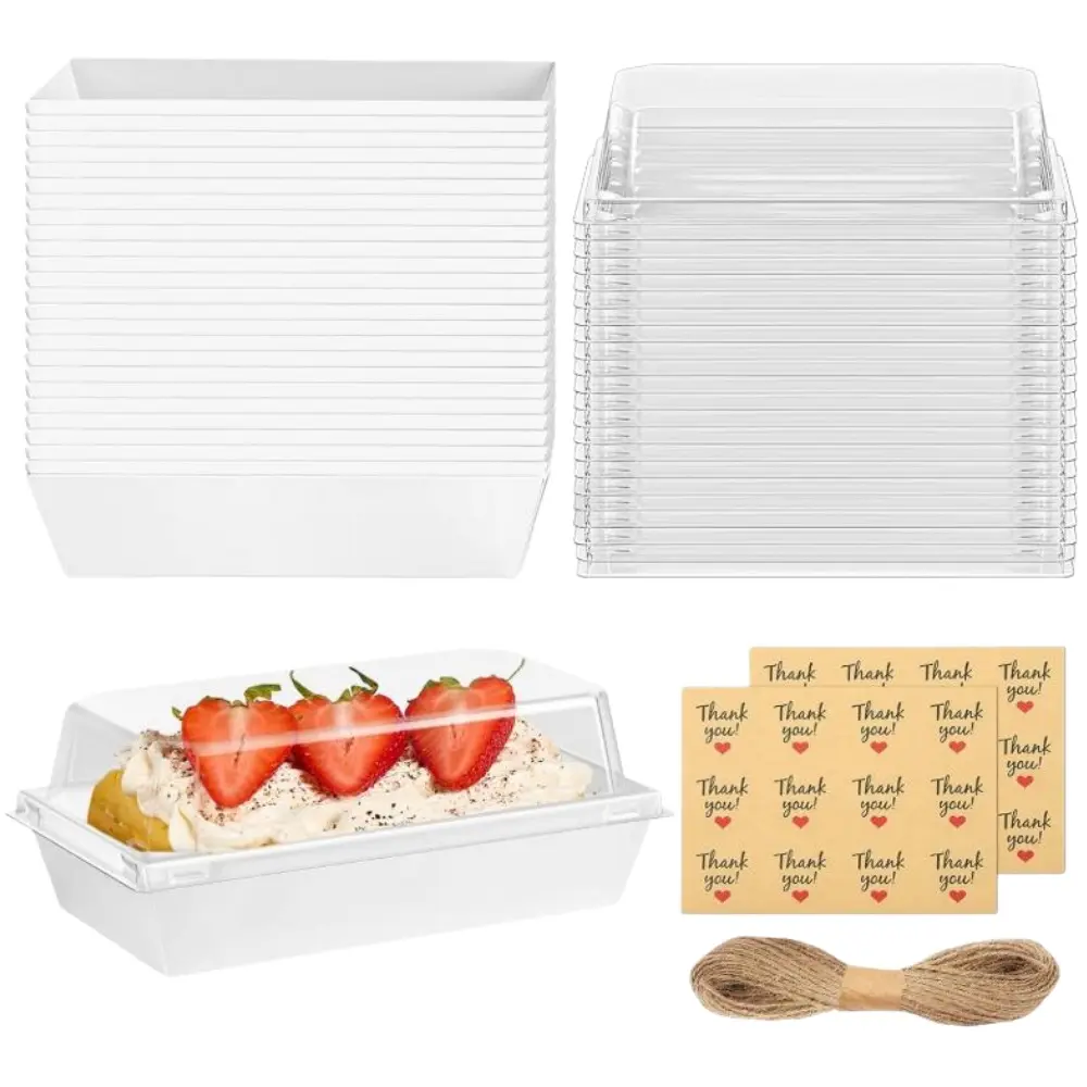 50 piece White Bakery Boxes Paper Charcuterie Containers To Go Paper Mini Treat Box Paper Bakery Boxes with Window for Sushi, Swiss Roll Cake, Sandwich, Cookie, Fruits