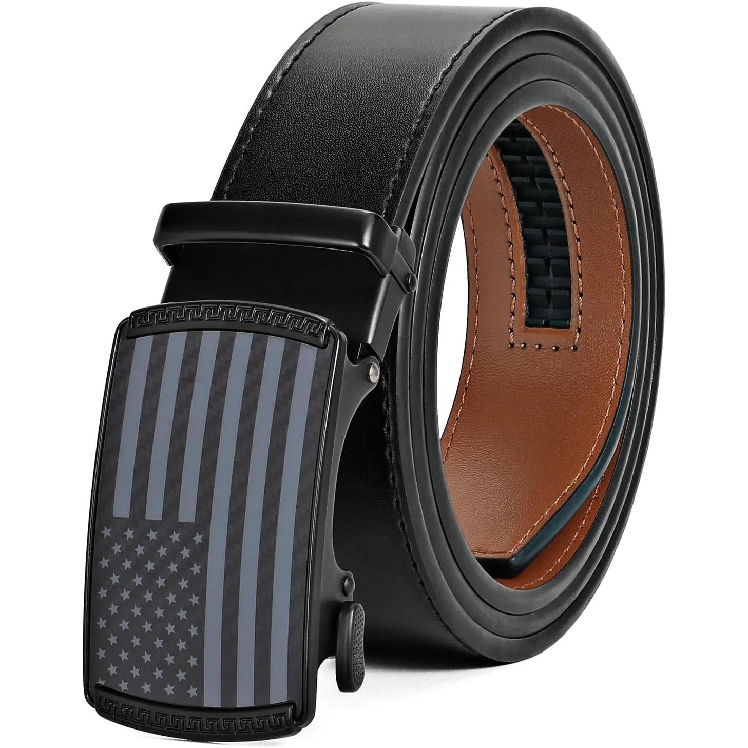 Golf Ratchet Belt for Men, Mens Belt Casual 1 1/3" Flag  Auto Slide Buckle for Jeans