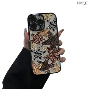 Star leopard Pattern Camera Lens Protective Case for iPhone 16 Case 15 Pro Max Case 14 13 12 11 Plus Fashion Shockproof Drop-proof Silicone Clear Acrylic Phone Protective Case, Mobile Phone Accessories