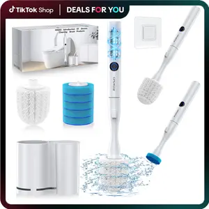 Electric Toilet Brush and Holder Set, Multi-function Toilet Bowl Cleaners with Solid Handle and Durable Bristles Easy Deep Cleaning for Bathroom,Rechargeable,5 Refills Disposable Cleaner Brush