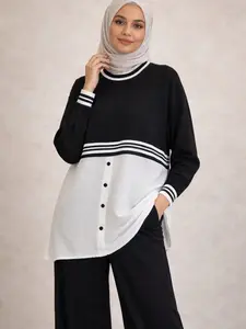 طقم كاجوال أنيق قطعتين – بلوزة طويلة وبنطلون واسع - Elegant Two-Piece Casual Set – Long Tunic & Wide-Leg Pants