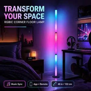 Smart LED corner floor lamp, customizable 16 million color changing light, built-in music sync mode, dual control by remote and APP, modern ambient lighting for home