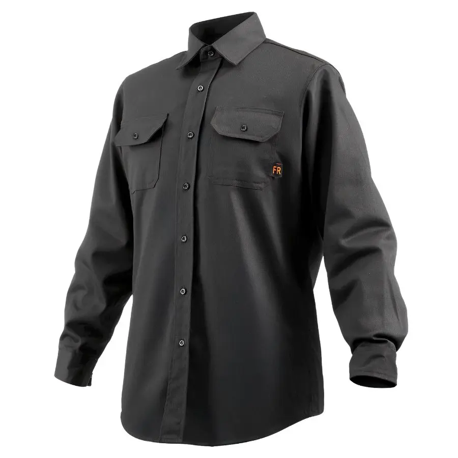 【Summerfinds】Men's Flame-Resistant Long Sleeve Plain Welding Clothes, 7oz Cotton Workwear Shirt, Machine Washable, ATPV 9.2 Cal/cm Arc Rating, Size XL