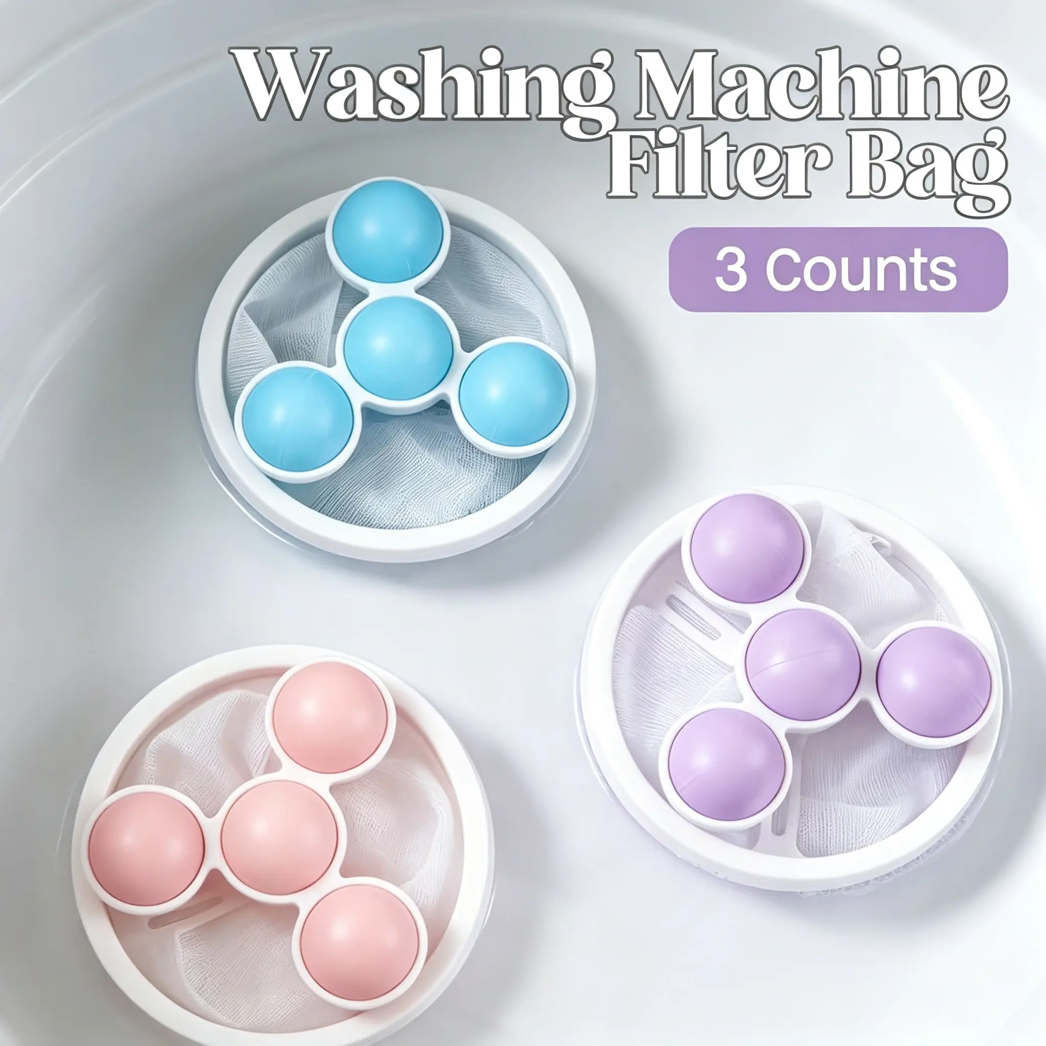 3-Pack Drawstring Type Reusable Laundry Washing Bags, Floating Filter for Top Load Washers, Lint & Pet Hair Remover, Home Laundry Tools & Accessories