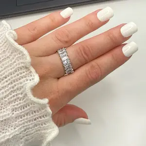 Rectangular Crystals Ring 18k Gold Plated 304 Stainless Steel Non Tarnish Waterproof Fashion Jewelry