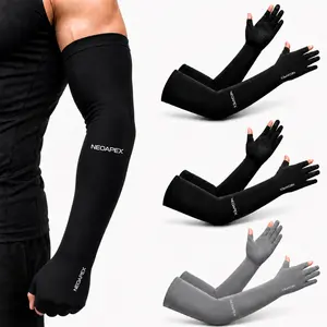 NEOAPEX Cooling Arm Sleeves with Fingerless Gloves, Breathable Ice Silk Sun Protection Arm Covers for Men Women, Sports Sleeves for Cycling, Running, Golf, Hiking