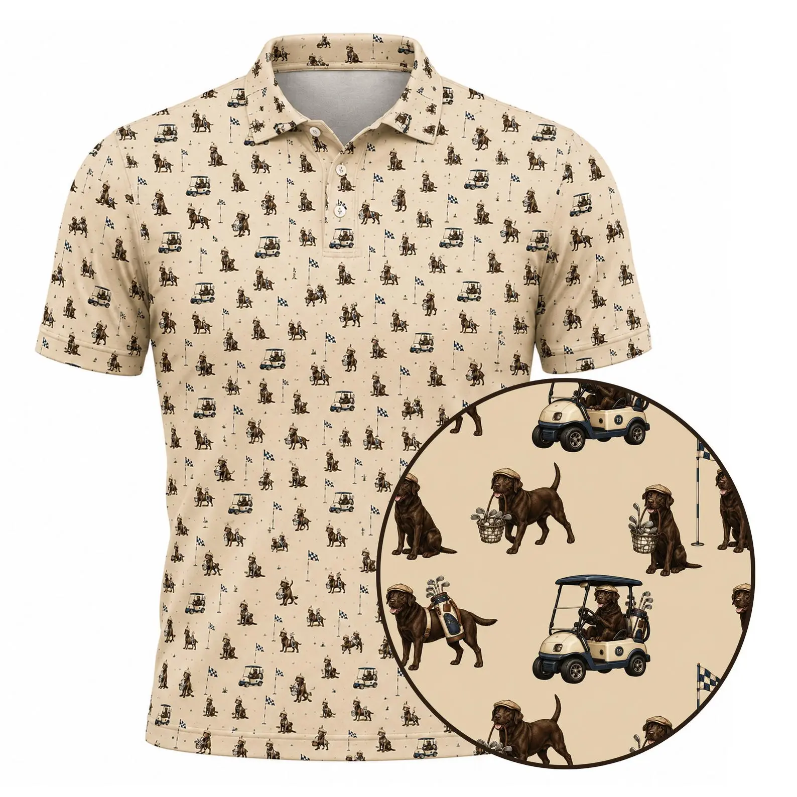 Chocolate Labrador Golf Polo Shirt, Funny Golf Dog Polo, Men's All Over Print Golf Shirt, Labrador Retriever Golf Gift, Performance Polo