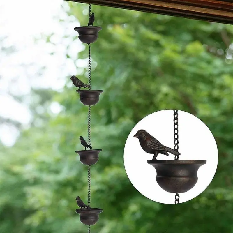 Set of 8 Bird Cups Rain Chain Decorative Metal Water Collection Chain, Roof Rain Gutter Replacement, Garden Decoration, Wind Chimes, Garden Sculptures And Decor