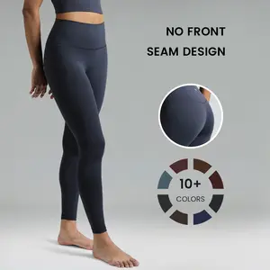 Colorfulkoala Dreamlux No Front Seam Leggings for Women 25"/28" Inseam Seamless High Waisted Buttery Soft Yoga Pants with Inner Pocket Tight Fit Sporty Stylish Activewear Blue Compression Clothes - Fitness Outfit