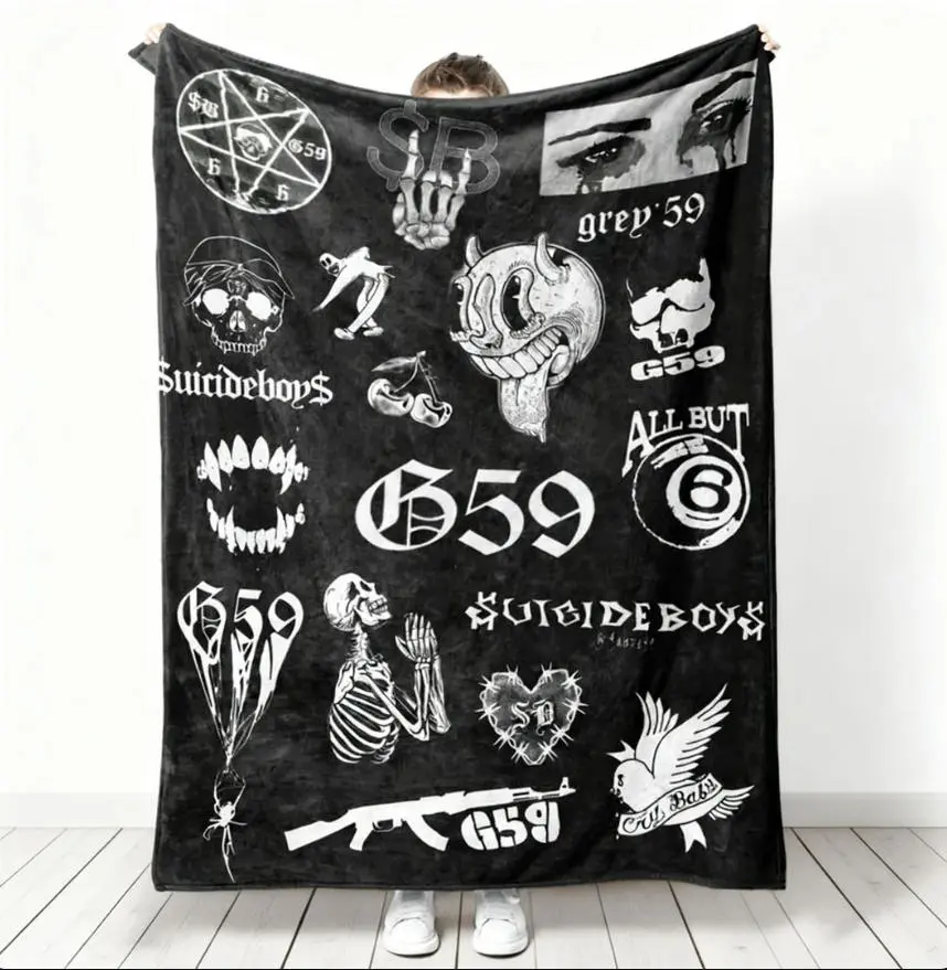 Suicideboys G59 Records Collage Design Throw Blanket, Hip Hop Rap Themed Soft Cozy Fleece Blanket with Iconic Grey59 Graphics for Fans, Ideal for Outdoor Use, Throw Blankets,summerwins