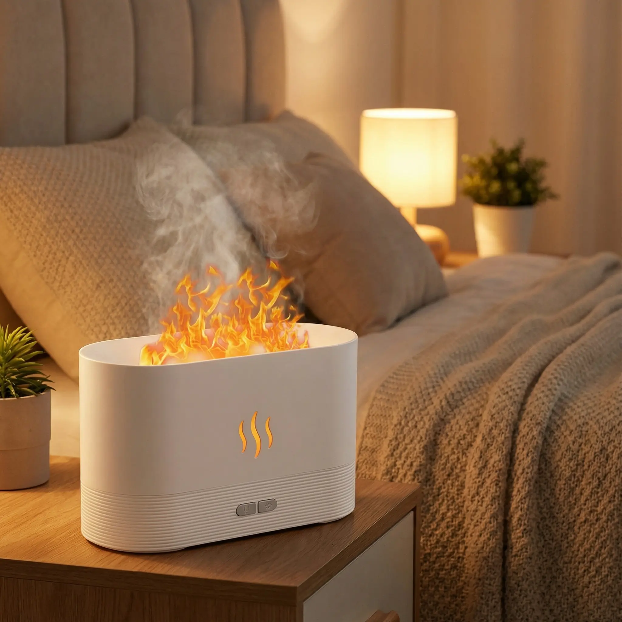 BEICHEN Simulated Flame Scented Diffuser - USB-Powered Desktop Humidifier with USB Port, 7-Color LED Display, Ultra-Quiet Sleep Aid, Essential Oil Compatibility, Built-In Smart Chip, 2-8H Runtime for Home, Spring Gift