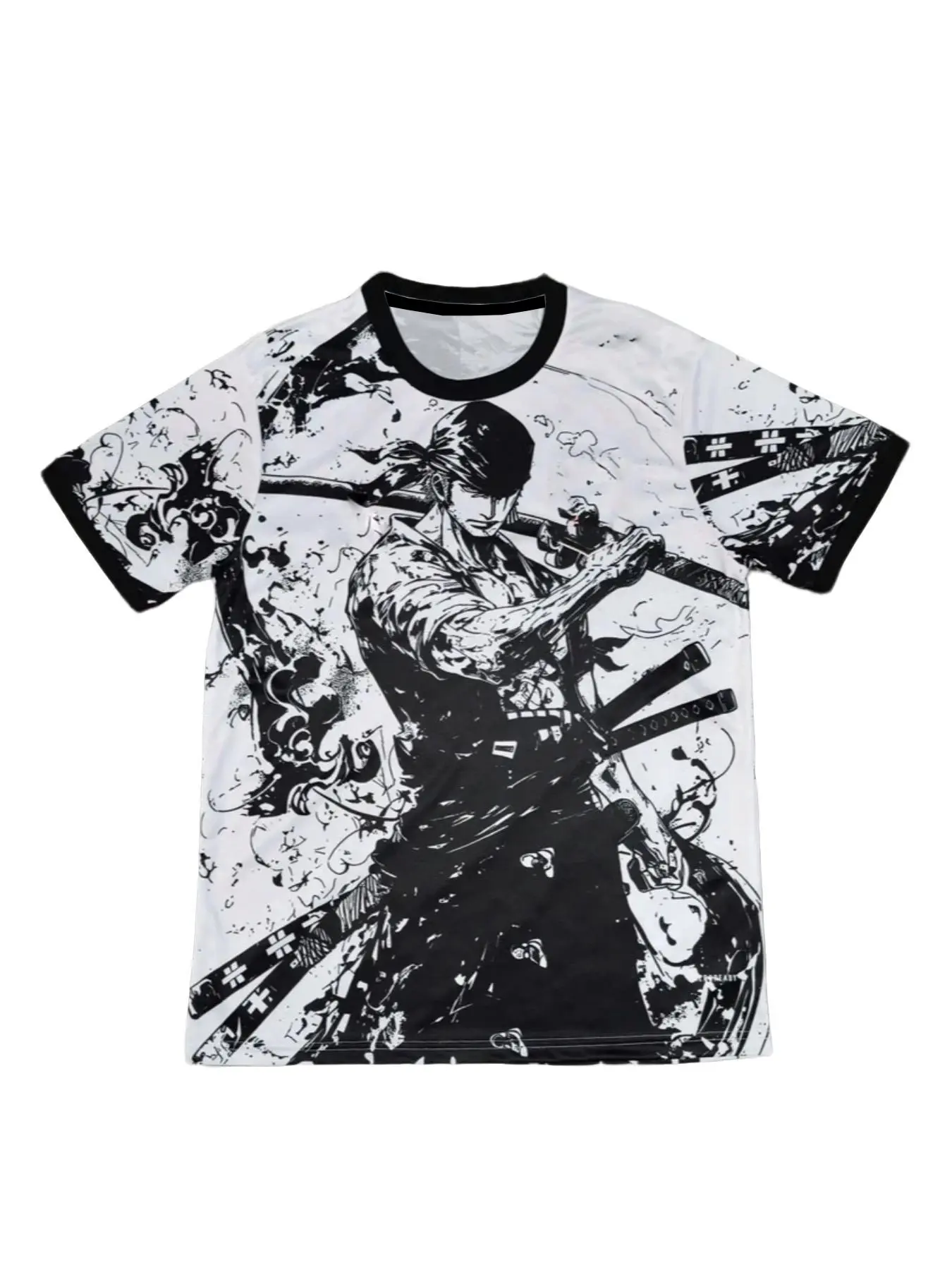 Japanese Anime Men's Football Jersey & Samurai Pattern Round Neck Comfortable Sports Top, Fitness Top, Sweat-Wicking Knit Fabric, Casual Wear, Sportswear
