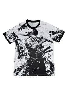 Japanese Anime Men's Football Jersey & Samurai Pattern Round Neck Comfortable Sports Top, Fitness Top, Sweat-Wicking Knit Fabric, Casual Wear