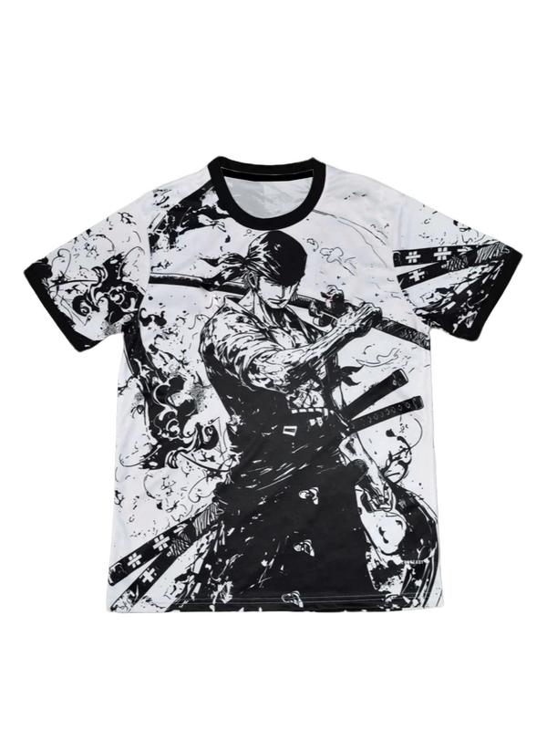 Japanese Anime Men's Football Jersey & Samurai Pattern Round Neck Comfortable Sports Top, Fitness Top, Sweat-Wicking Knit Fabric, Casual Wear Japanese Anime Men's Football Jersey & Samurai Pattern Round Neck Comfortable Sports Top, Fitness Top, Sweat-Wicking Knit Fabric, Casual Wear