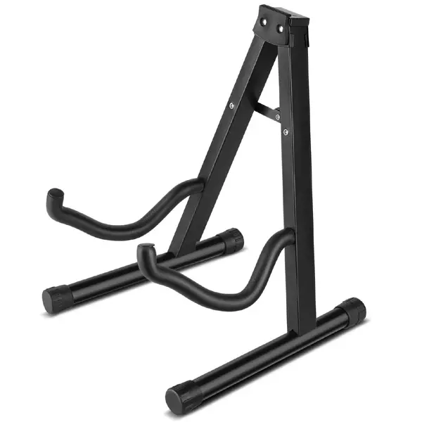 Guitar stand, A-frame folding, easy to assemble, portable, suitable for bass, ukulele, banjo, cello, mandolin, solid stand, durable (black gun color)