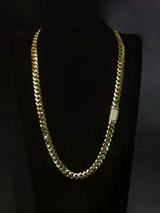 Custom 14mm Cuban chain with iced-out clasp, 10k 14k 18k gold-plated Cuban chain solid filled gold hip-hop necklace and bracelet jewelry, luxurious and charming sparkling necklace, a great gift choice, suitable for high-end occasions, Cuban Link Chain